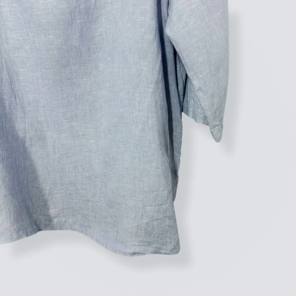 Tahari Blue White Striped 100% Linen 3/4 Sleeve Tunic Top Plus Size 1X Coastal